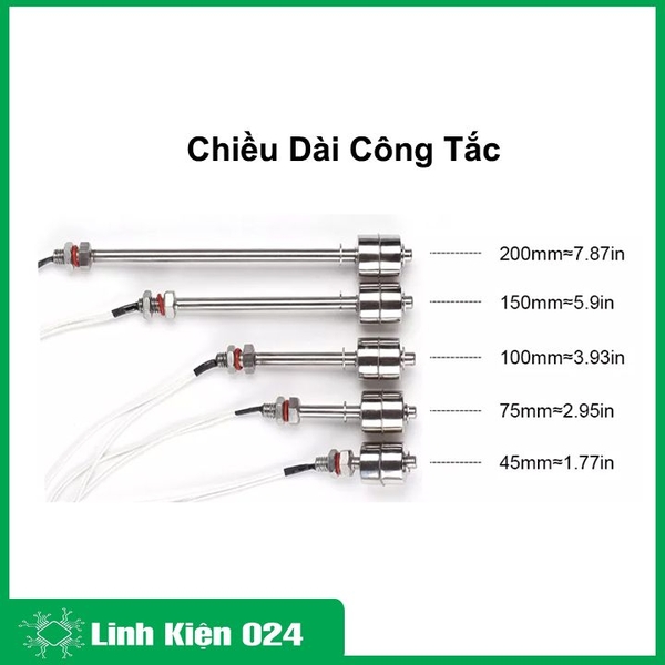 Công Tắc Cảm Biến Phao Nước 2 Phao Thép 304 Không Gỉ Điều Chỉnh Mức Chất Lỏng
