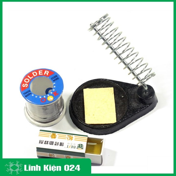 Bộ Phụ Kiện Hàn Đa Năng (01 Cuộn Thiếc OK-100g, 01 Nhựa Thông Hộp, 01 Kệ Hàn Lò Xo, 01 Bọt Biển)