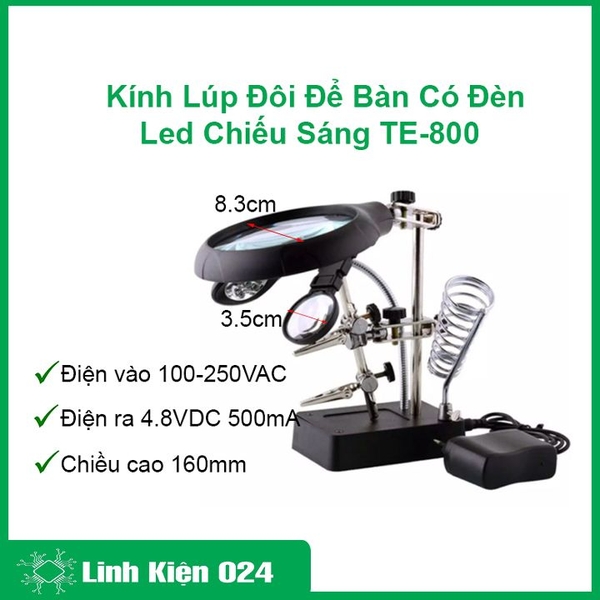 Kính Lúp Đôi Để Bàn Có Đèn Led Chiếu Sáng TE-800