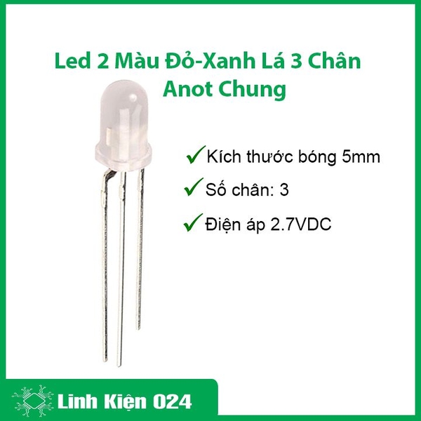 Led 2 Màu Đỏ-Xanh Lá 3 Chân Anot Chung (10 Con )