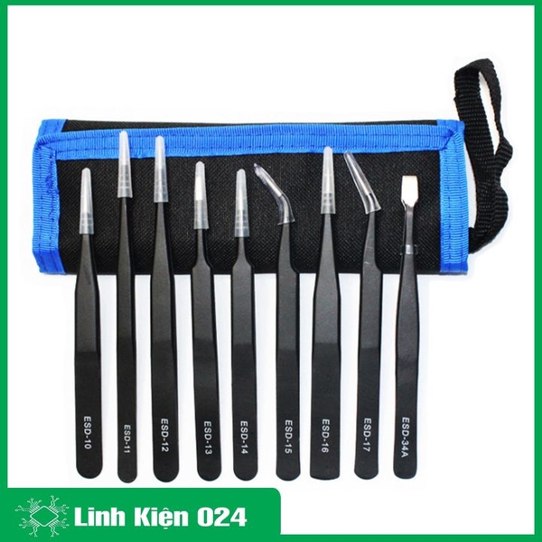 Bộ 9 Nhíp Kẹp ESD Inox Chống Tĩnh Điện Cao Cấp