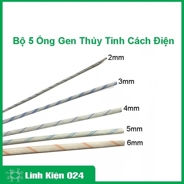 Bộ 5 Ống Gen Cách Điện Sợi Thủy Tinh 2,3,4,5,6mm Mỗi Loại 1m Chịu Nhiệt Cao