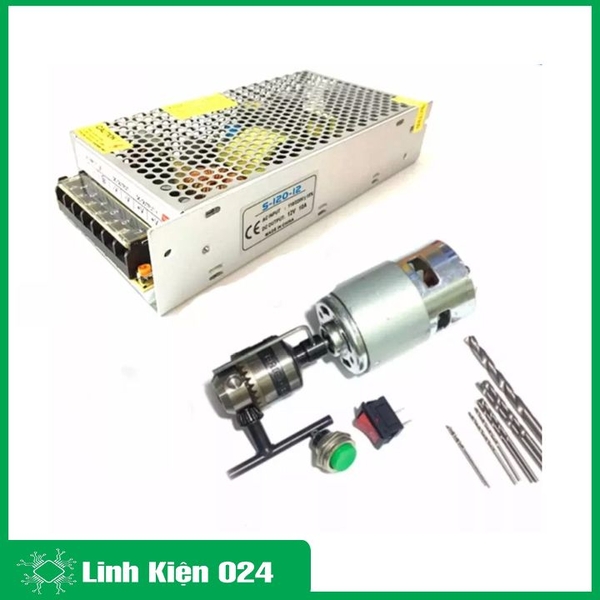Máy Khoan 775 Tự Chế Từ Động Cơ 775 Trục D Và Phụ Kiện V2 ( Kèm Nguồn Tổ Ong 12v-10A )