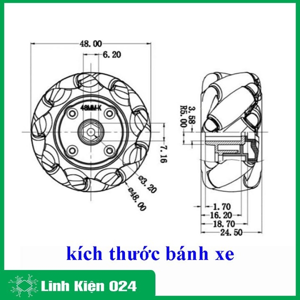 Bánh Xe Mecanum Omni Xe Thông Minh 48mm