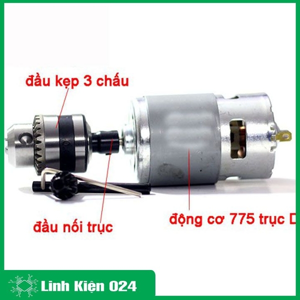 Bộ Khoan Tự Chế Từ Động Cơ 775 Trục D Cực Khỏe Và Phụ Kiện V1 ( Đầu Kẹp 3 Chấu Và Đầu Nối Trục B10-5mm Có Ốc Vặn )