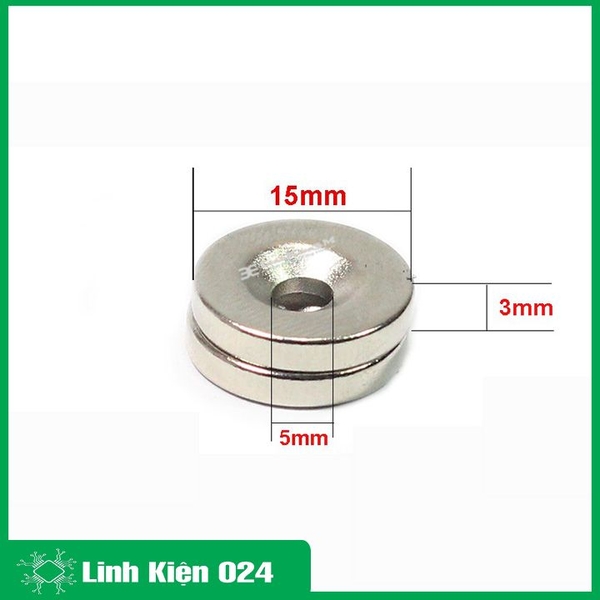 Bộ 2 Viên Nam Châm Đất Hiếm Tròn 15x3mm Có Lỗ 3mm ( Từ Tính Hút Cực Mạnh)