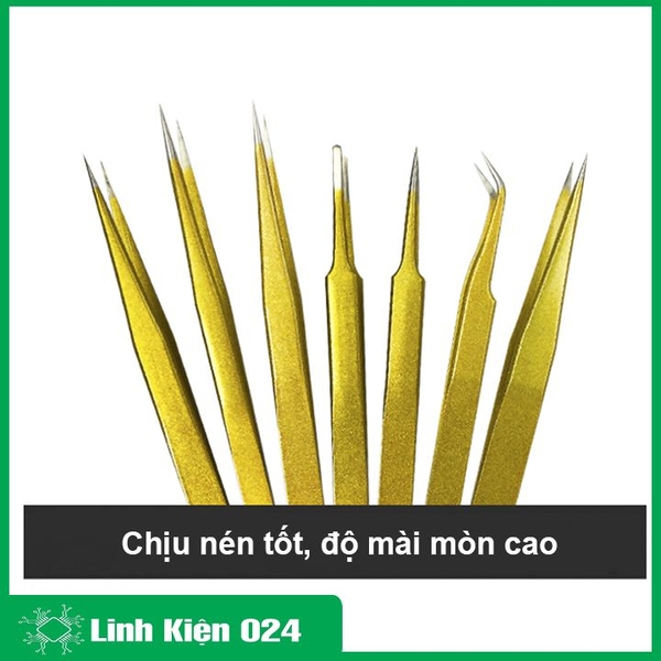 Nhíp JS Thép Không Gỉ Mạ Vàng Đa Năng Gắp Linh Kiện, Nhặt Lông Yến, Làm Nail Siêu Cứng Cao Cấp