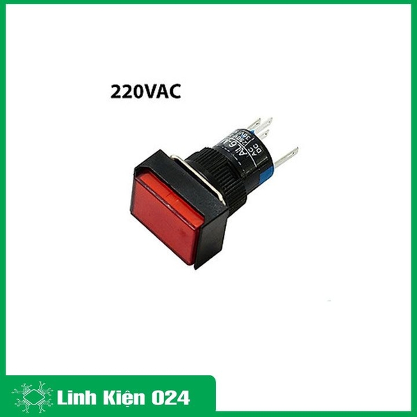 Nút Nhấn Đề Chữ Nhật 220VAC LA16J-11D Nhấn Nhả Có Đèn