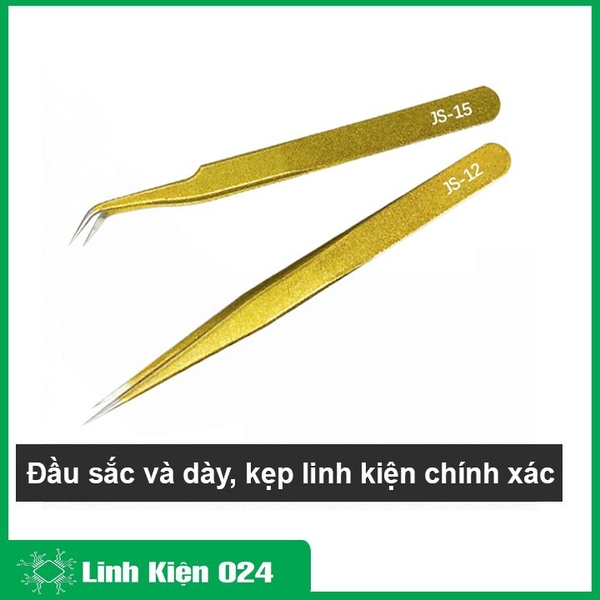 Nhíp JS Thép Không Gỉ Mạ Vàng Đa Năng Gắp Linh Kiện, Nhặt Lông Yến, Làm Nail Siêu Cứng Cao Cấp