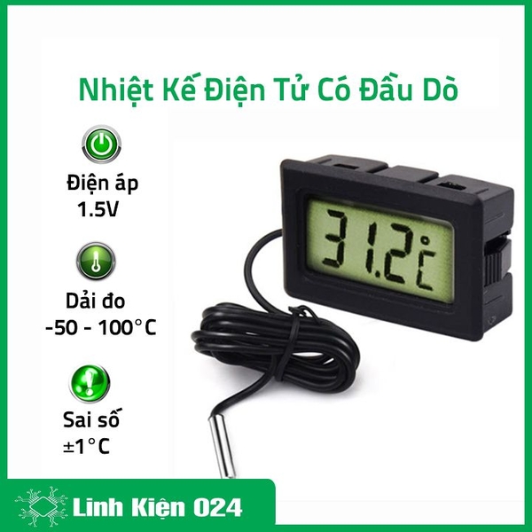 Nhiệt Kế Điện Tử -50*C ~100*C Loại Xịn Có Đầu Dò Nhiệt Độ
