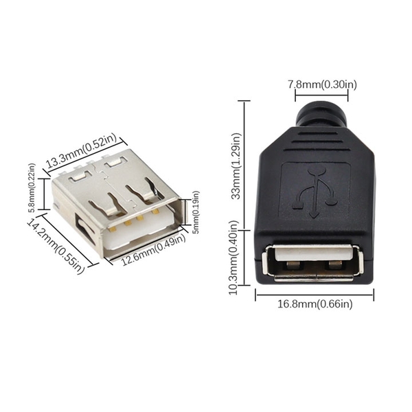 Combo 5 Đầu Jack Cổng USB A Cái 4P + Vỏ