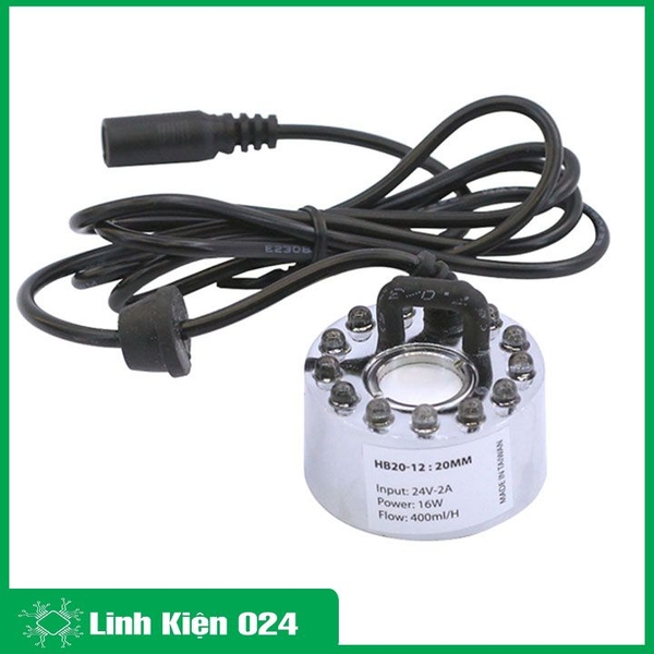 Combo động cơ phun sương hb20 zin 16w có đèn và nguồn 24v-2a Tặng quạt tản nhiệt 8x8x2,5cm 24v