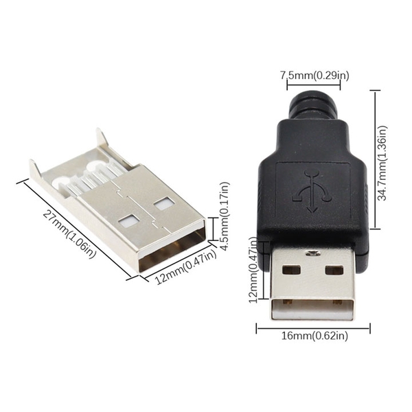 Combo 5 Đầu Jack Cổng USB A Đực 4P + Vỏ