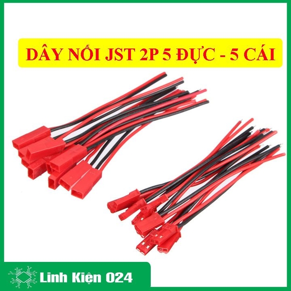 Dây Nối JST-2P Đỏ - 5 Đực 5 Cái