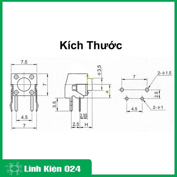 Nút Nhấn 6x6x5mm 2 Chân Vuông Bên Cạnh