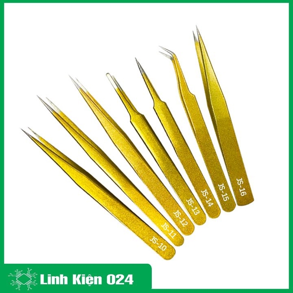 Nhíp JS Thép Không Gỉ Mạ Vàng Đa Năng Gắp Linh Kiện, Nhặt Lông Yến, Làm Nail Siêu Cứng Cao Cấp