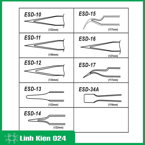 Bộ 9 Nhíp Kẹp ESD Inox Chống Tĩnh Điện Cao Cấp