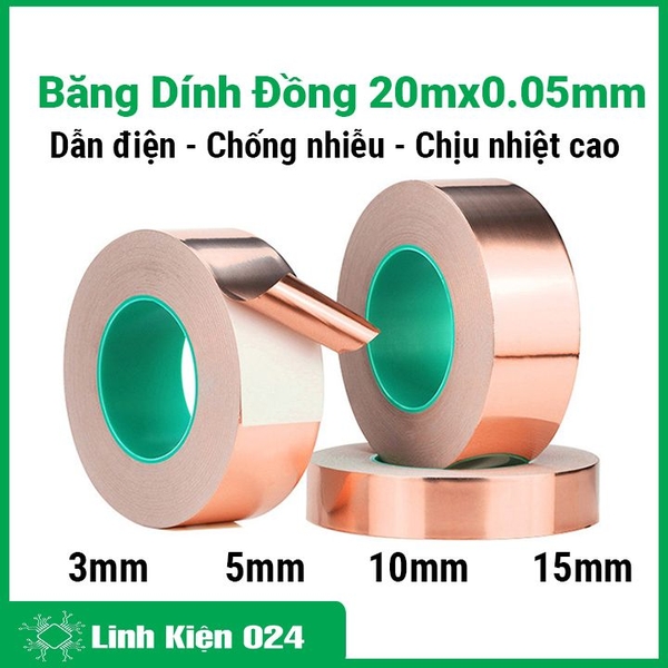Băng Dính Đồng Dẫn Điện Chống Nhiễu Chịu Nhiệt Độ Cao 20Mx0.05mm