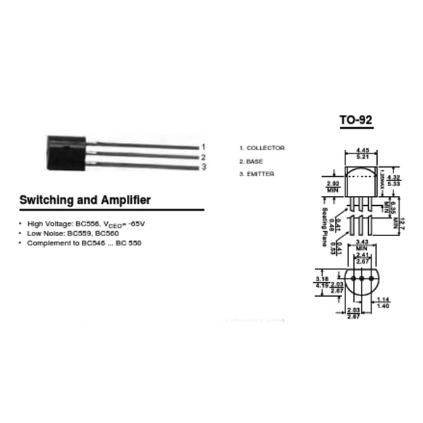 BC558 TO-92 Trans PNP 0.1A 30V