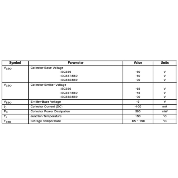 BC558 TO-92 Trans PNP 0.1A 30V