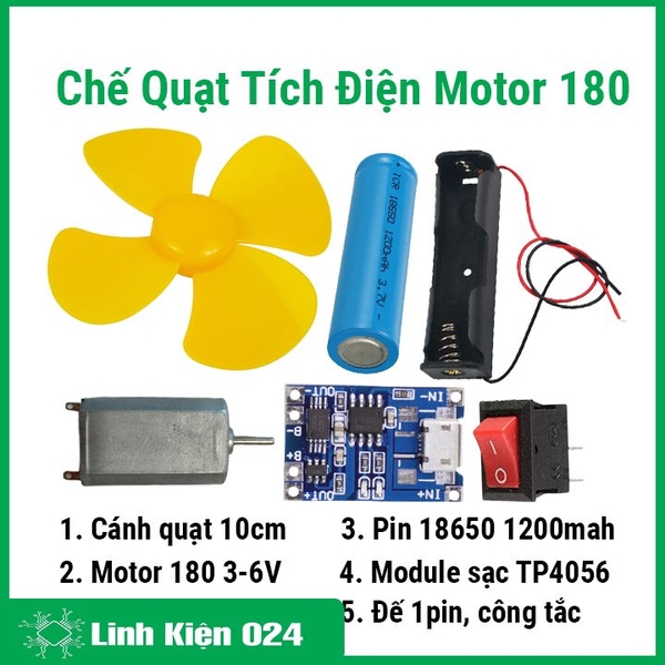 Bộ Chế Quạt Tích Điện Mini Đùng Động Cơ  180 3.7V
