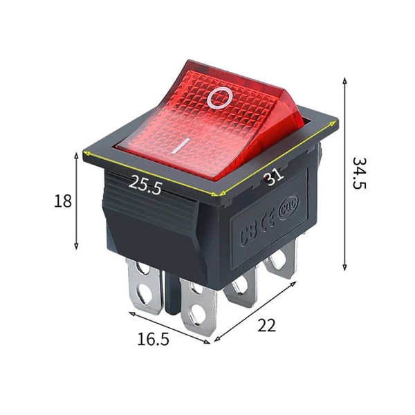 Công Tắc Bập Bênh KCD4 16A/250V 6 Pin 31x25mm