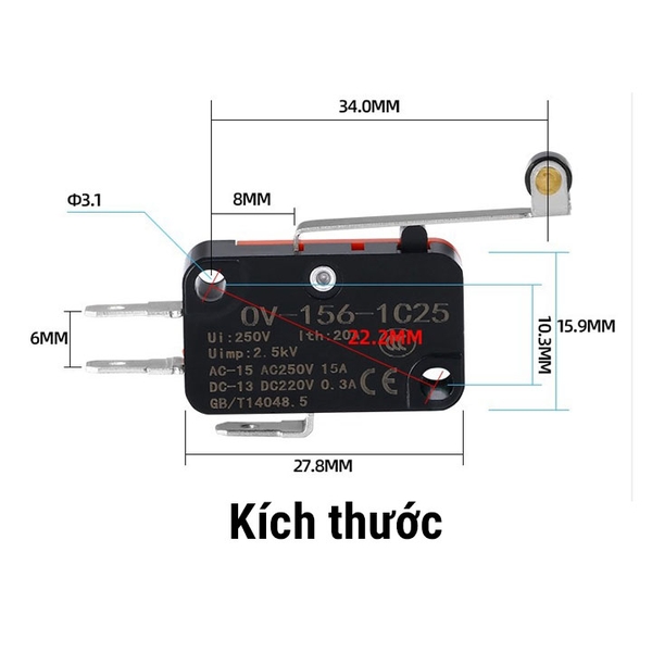 Công Tắc Hành Trình T125 5A 250V Có Bánh Xe