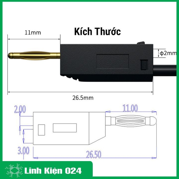 Dây Kết Nối An Toàn 2 Đầu Bắp Chuối Đực Loại 2.0mm Dài 25cm