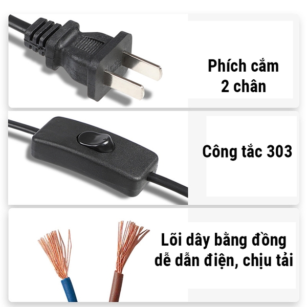 Dây Nguồn Kèm Công Tắc Bặt Tắt Thiết Bị Chiều Dài 1.8 Mét Màu Ngẫu Nhiên