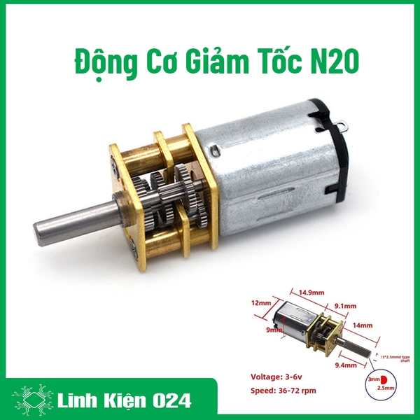 Động Cơ Giảm Tốc N20 DC3-6V Bánh Răng Kim Loại 24-48 Vòng/Phút