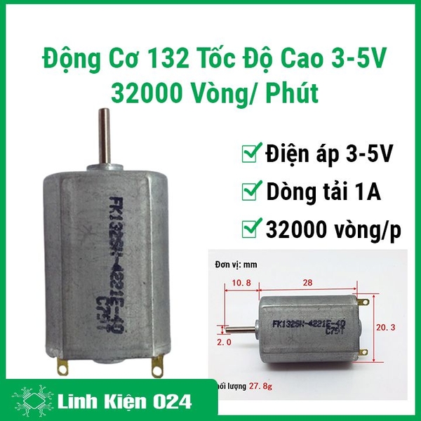 Động Cơ 132 Tốc Độ Cao 3-5v 32000 Vòng/ Phút 1A  KT 28x20.3x15.4mm