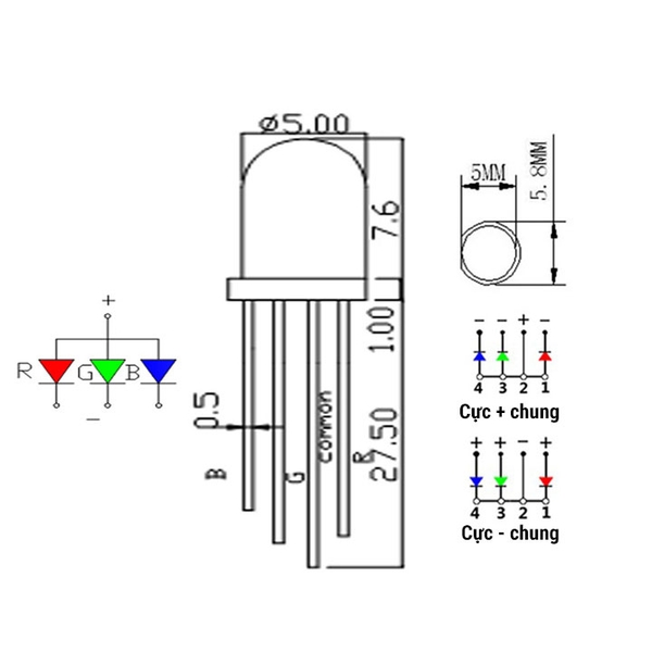 Led RGB 7 Màu Siêu Sáng 5mm