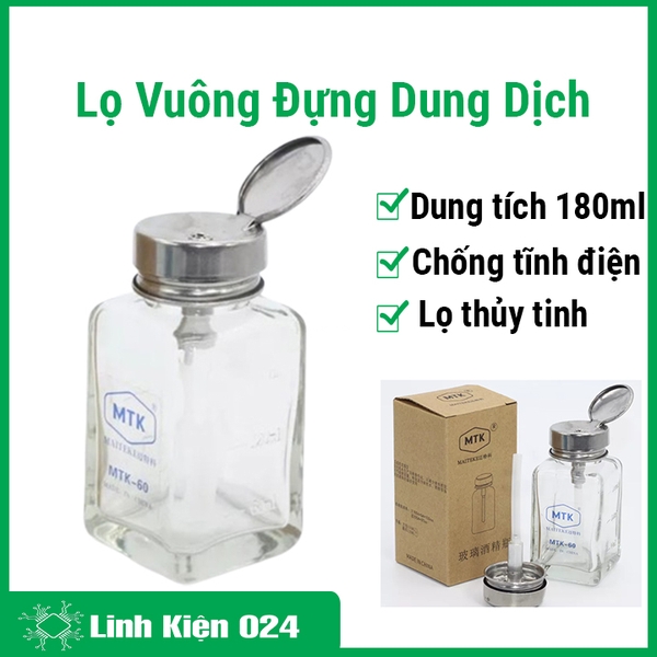Lọ Vuông MTK-60 Đựng Dung Dịch 180ml Bằng Thủy Tinh Chống Tĩnh Điện