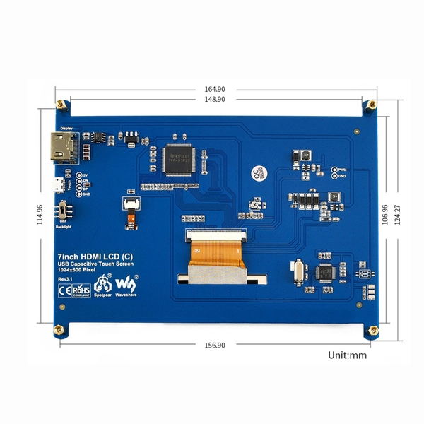 Màn Hình Raspberry 7Inch HD 800x480 Cảm Ứng (Tặng Cáp HDMI, Cáp USB, Đĩa Hướng Dẫn )