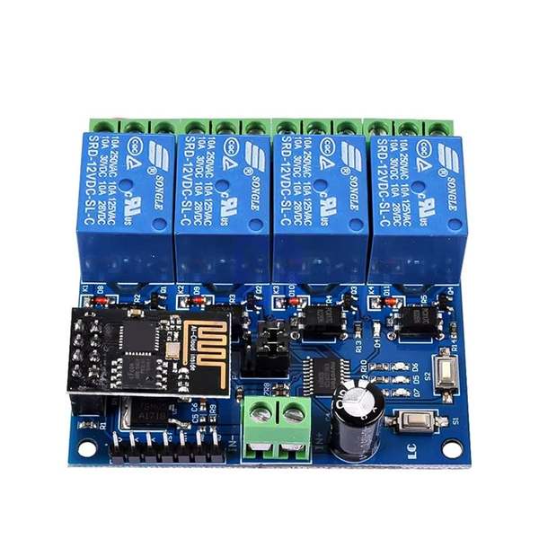 Module Relay ESP8266 ESP-01 DC 12 V 4 Kênh Hỗ Trợ  Điều Khiển Từ Xa Trên  Điện Thoại (K3D6)