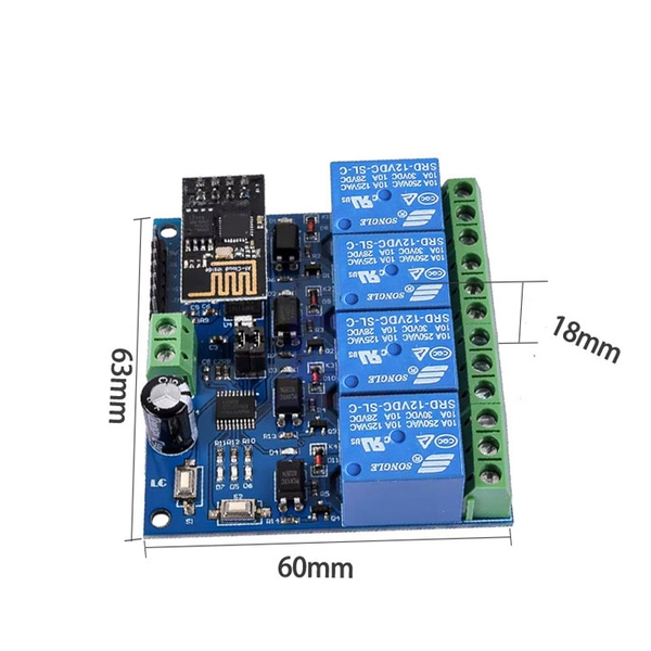 Module Relay ESP8266 ESP-01 DC 12 V 4 Kênh Hỗ Trợ  Điều Khiển Từ Xa Trên  Điện Thoại (K3D6)