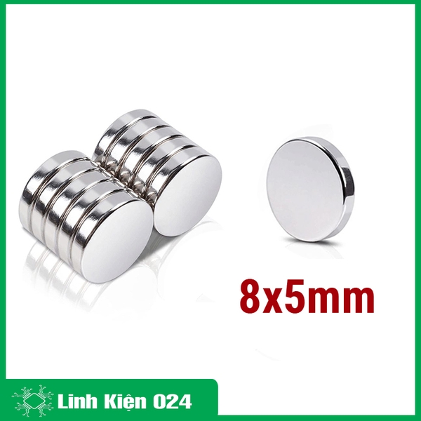 Nam Châm Đất Hiếm Loại Tròn 8x5mm Mạ Niken Lực Từ N35 Cực Mạnh