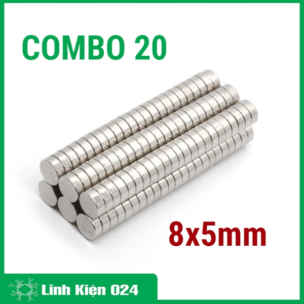 Combo 20 Nam Châm Đất Hiếm Loại Tròn 8x5mm Mạ Niken Lực Từ N35 Cực Mạnh