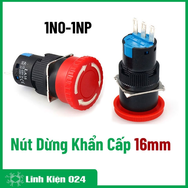 Nút Dừng Khẩn Cấp 16mm LAY16-11ZS 250V 1A 3 Chân 1 Thường Mở 1 Thường Đóng (k5f9)