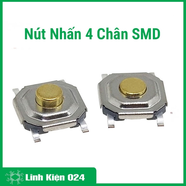 Nút Nhấn 4 Chân SMD 4x4x3mm Đầu Đồng Chống Nước