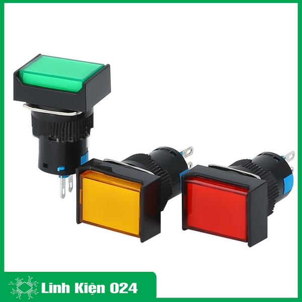 Nút Nhấn Đề Chữ Nhật 220VAC LA16J-11D Nhấn Nhả Có Đèn