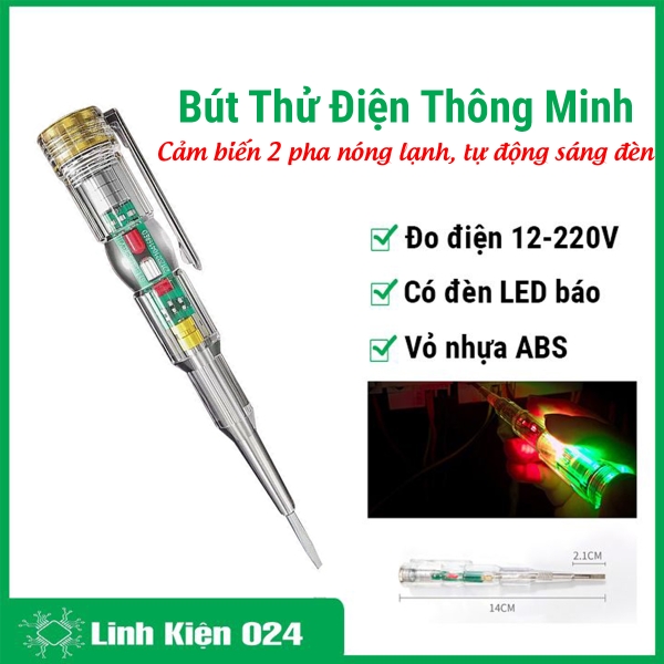 Bút Thử Điện Cảm Biến  2 Pha Nóng Lạnh Tự Động Sáng Đèn Xanh Đỏ