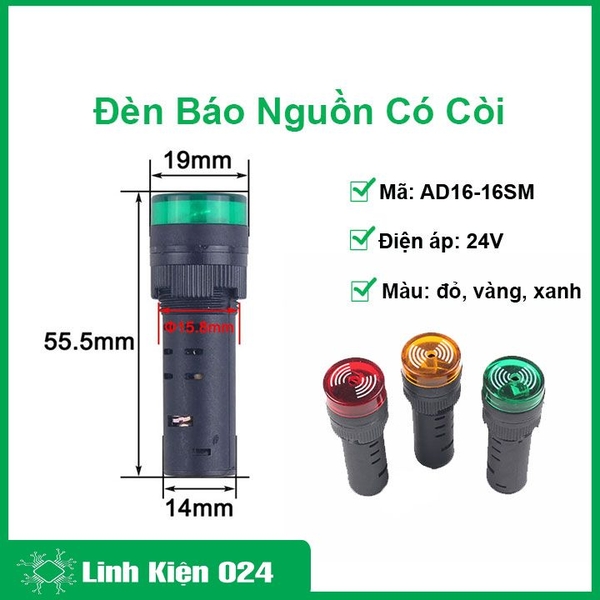 Đèn Báo Nguồn Có Còi AD16-16SM 24VDC