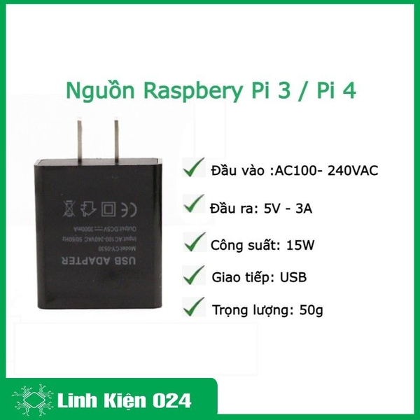 Nguồn Raspbery Pi 3 / Pi 4 5V 3A (K3K4)