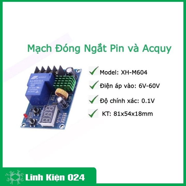 Mạch Đóng Ngắt Pin và Acquy 6-60V 30A Có Bảo Vệ Hiển Thị Điện Áp XH-M604 (K2B7)