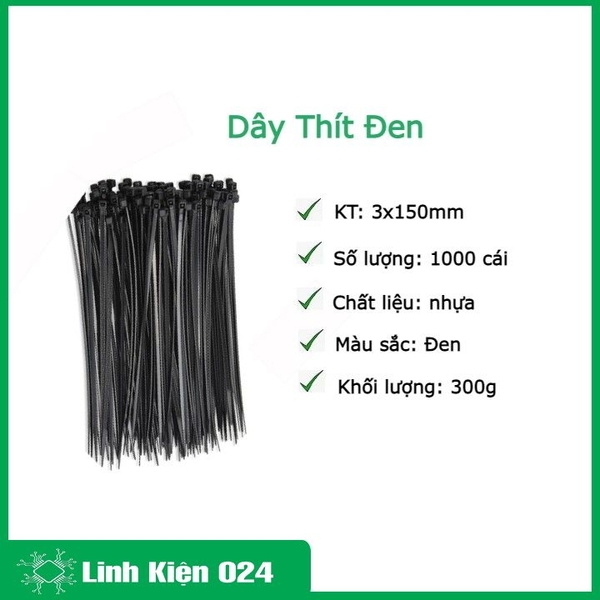 Gói 1000PCS Dây Thít Đen 3X150mm