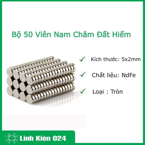 Bộ 50 Viên Nam Châm Đất Hiếm Tròn 5x2mm (Từ Tính Hút Cực Mạnh)