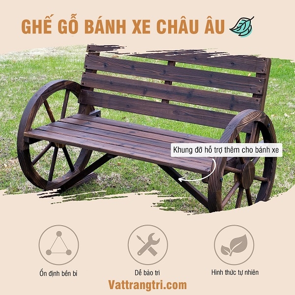 Ghế gỗ hình bánh xe Châu Âu trang trí sân vườn | vattrangtri.com