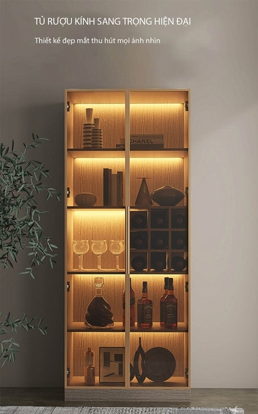 Tủ rượu cánh kính kết hợp thùng bằng gỗ sang trọng | vattrangtri.com