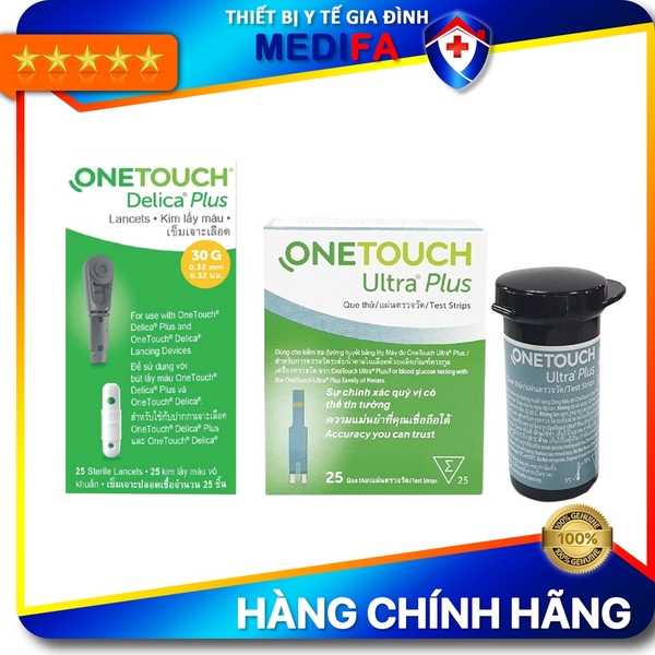 [COMBO] Hộp 25 Que Thử Đường Huyết OneTouch Ultra Plus & Hộp 25 Kim Lấy Máu